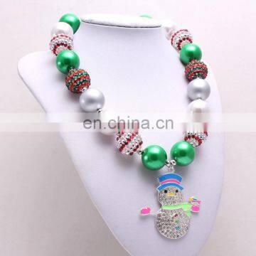 Christmas Girl Necklace With Snowman Chunky Bubblegum Pendant Necklace Kids New Year Gift photo-4