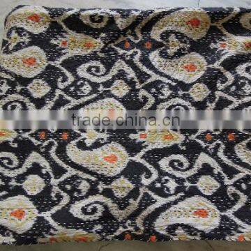 Black Ikat Kantha Quilt Cotton Blanket Quilted Throws,Ralli,Gudari Handmade Tapestery REVERSIBLE Bedspreads