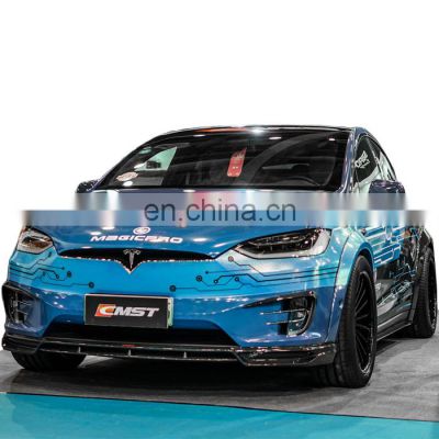 Body kit for Tesla model x in CMST style wide flare carbon fiber front lip rear diffuser side skirts and trunk spoiler facelift