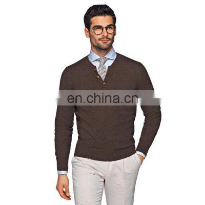 Men's Stylish Long Sleeves 1/4 Button Pullover Knitted Pure Color Sweater