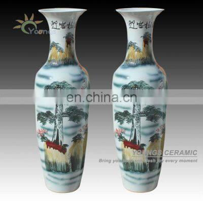 Home decor big famille rose ceramic tall floor vases for wholesale