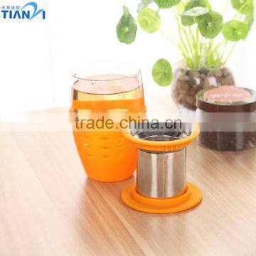 Glass Mug With Silicone Sleeve and Stainless Steel Tea Strainer Glass Tea Mug With Infuser