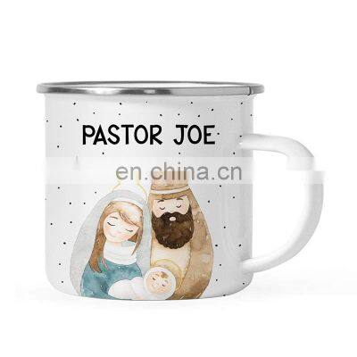 Wholesale 12oz unique camping enamel metal coffee mug with custom logo