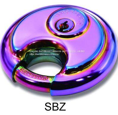 colorful keyed disc and discus padlock with strong chrome plated shackle