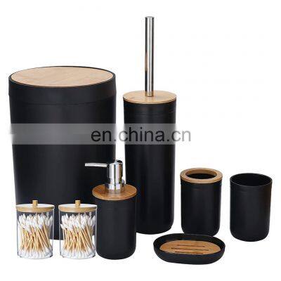 Modern European Style Household 6 Pieces Bamboo Lid Plastic Bathroom Sets Luxury Bathroom Accessories for Hotels