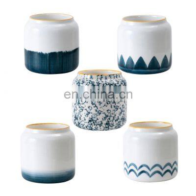 Ins Creative Round Abstract Art Hand-Painting Decorative Indoor Succulents Ceramic Flower Pot Wholesale
