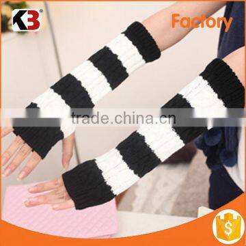 2015 wholesale acrylic striped knitted long gloves knit winter arm warmer