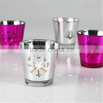 Silver Glass Candle Holder Votive Red Color Snow Design Electric Christmas Tree Candle