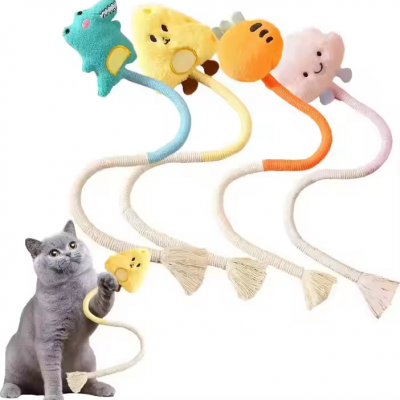Eco-Friendly Cotton Pet Bite Rope Interactive Dog and Cat Chew Toy Plush Teaser Stick Plush Chew RopeToy with Catnip for cats