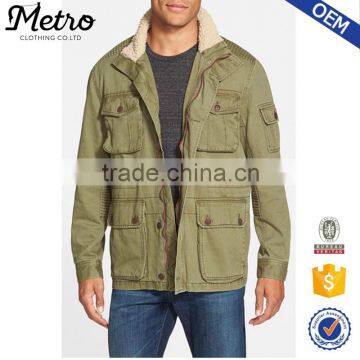 Fashion Wholesale Mens Twill Cargo Jackets With Fur Collar