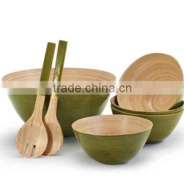 High quality best selling eco friendly Set of spun bamboo bowl and salad servers from Viet Nam