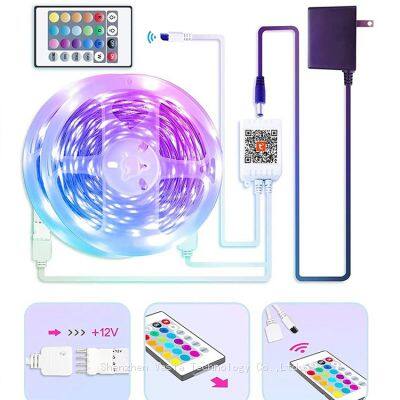 Bulk 25ft RGB LED Strips with IR Remote - Adjustable Brightness, Adhesive Backing for Bedroom/Party