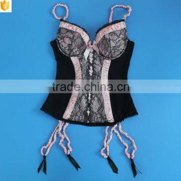 Wholesale Women Shapewear, Black Lace Pink Bow Sexy Corset photo-5