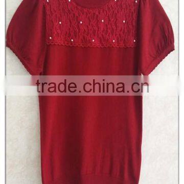 Decent Little Turtle Neck Knitting Wear Short-sleeve Lace Pullover photo-2