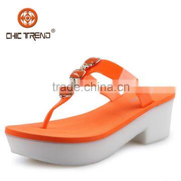 2015 Ladies Hot Sale Plastic Wedge women shoes PVC Jelly Flip Flops Sandals Fashion PVC Material Upper With Nice Buckle