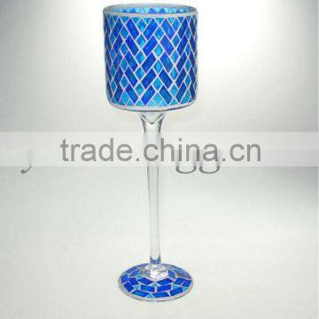 Long-stemmed mosaic glass candle holders wholesale for home decoration