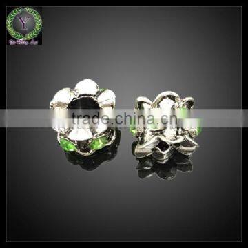 Wholesale Big Hole Green Crystal Pave Metal Spacer Beads For Charm Bracelets 2015