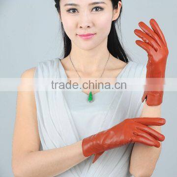 orange sexy lady wholesale genuine leather gloves with decrotive thread