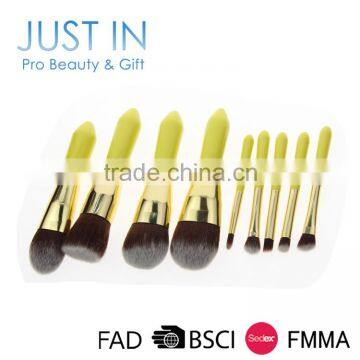 9Pcs Yellow Plastic Handle Best Price Makeup Brush Cosmetic Set