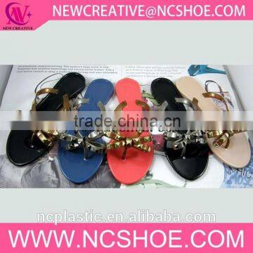 indoor thong lady flip flop jelly slipper with lace and rivet bowknot