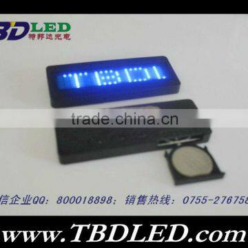 (Direct manufacter)Led scrolling message card for hotel worker use ,waiters led name badge,Programmable LED Scrolling Name Tag