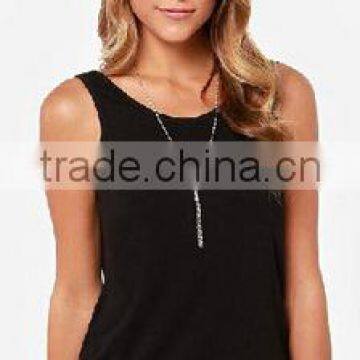 2014 women sexy naked modal black color sleeveless top