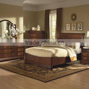 Queen Bed w/ Sleigh Headboard antique bedroom set / amercian style solid wood bedroom AS-B3