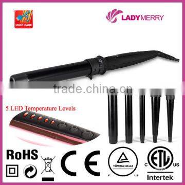 100-240V 5P LED Private Label intercambiabili curling iron with CE ROHS CTUVUS certifications