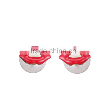 Fashion Pearl Red Enamel Lips Mouth Front And Back Two Side Earrings