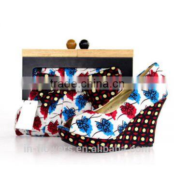 Eleglant design fabric matching italian shoe and bag set