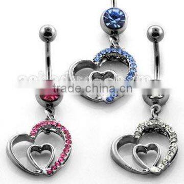 double heart navel ring