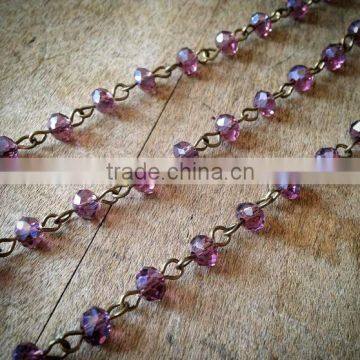 100cm Round Faceted Purple Bead Necklace Chain 8mm Glass Bead Antique Bronze Chain Jewelry Making Supplies