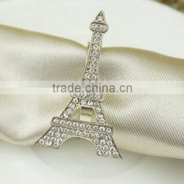 fashionable Eiffel Tower shape metal alloy crystal napkin rings