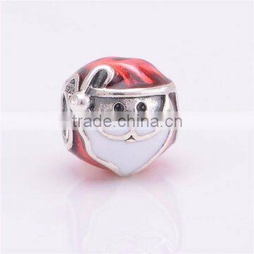 Merry Christmas ! 925 Sterling Silver Jolly Santa Red / White Enamel Charm bead