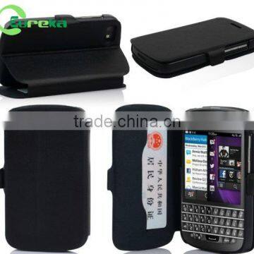 High quality book style wallet flip leather smart phone case for Blackberry Q10