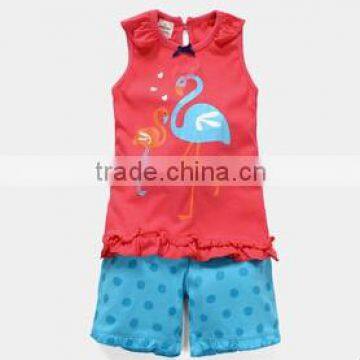 2015 summer girl cotton vest with shorts sets