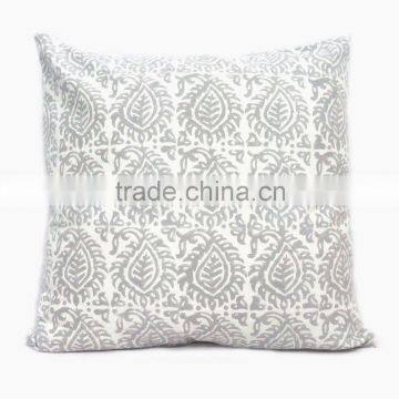 Leaf Grey Hand Block Printed Cushion Cover SKU 8582