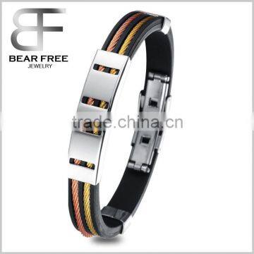 Men Wristband Fashion Cross Stainless Steel Silicone Smooth Wire Bracelet Adjustable Bangle for cool men