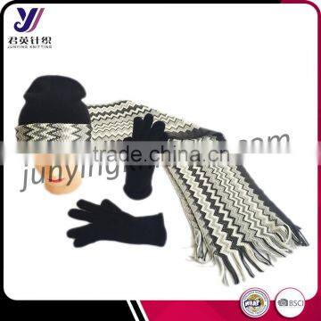 High quality women knitting wool felt beanie hat scarf glove sets (can be customized)