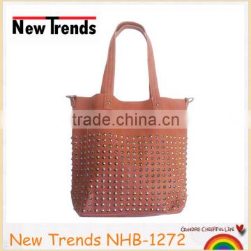 Fashion brown leatther bag with the studs PU handbag