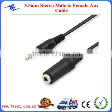 Custom 3.5mm Stereo Male To Female Aux Audio Cable for Headphone,Ipod,Car,Mp3