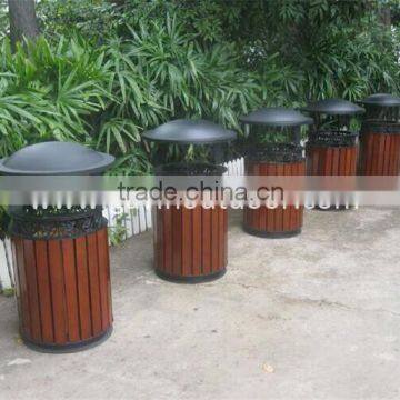 Wooden outdoor trash bin for street