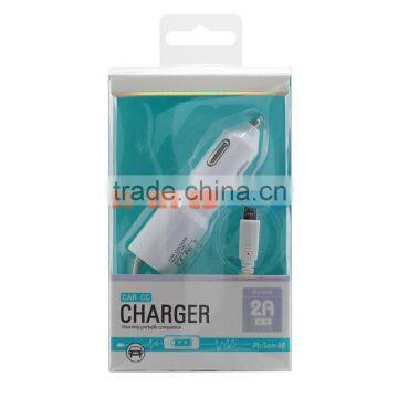 Factory Wholesale White 2A Car Charger For Samsung HTC With Micro USB Cable Line With Retail Package Box