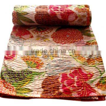 RTHKG-35 Modern bed cover Bird and Floral Prints Elegant Look Indian Traditional Bengali Kantha Gudari Bedspread Whole seller