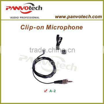 Tie clip microphone for wireless microphone bodypack transmitter