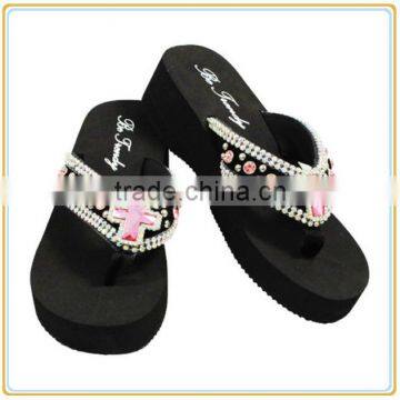 Womens Wedge thick sole flip flop lady Rhinestone Studded Bling EVA Flip Flops