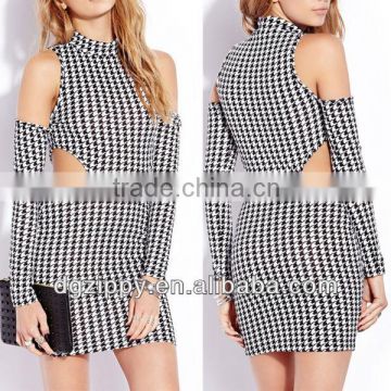 Standout houndstooth long sleeve bodycon dress women dress