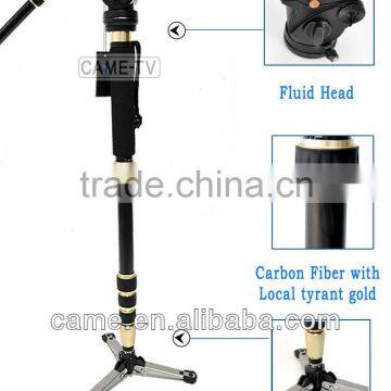 CAME-TV Portable Carbon Fiber Light Weight Monopod Fluid Head Adjustable Handle