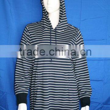 Yarn dyed stripes hoodie long sleeve blouse