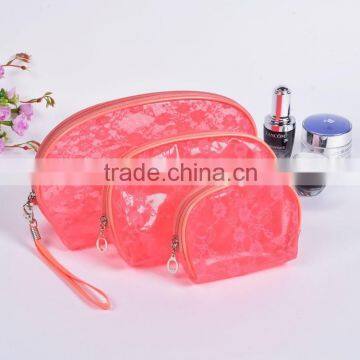 Pink lace clear pvc Cosmetic Bags (FLY-EL0114)